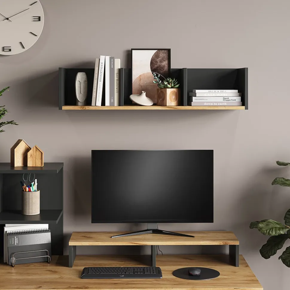 Vicco Wandregal "Tomy", Anthrazit/Goldkraft Eiche, 90 x 20 cm