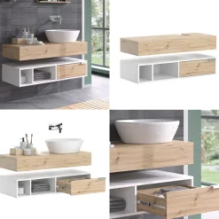 Vicco Waschbeckenunterschrank Weiß Henri 100x15x40 cm - Unterschrank für das Badezimmer, Mehr Stauraum ohne Bodenfläche zu nutzen