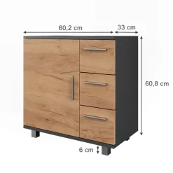 Vicco Waschbeckenunterschrank Anthrazit/Goldkraft Eiche Ilias 60x61x33 cm - Unterschrank für das Badezimmer, Zusätzlicher Stauraum direkt unter dem Waschbecken