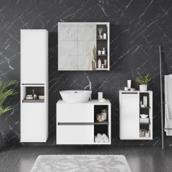 Vicco Waschbeckenunterschrank Weiß/Grau Viola 80x60x46 cm - Unterschrank für das Badezimmer, Leichte Reinigung des Bodens dank wandhängender Montage