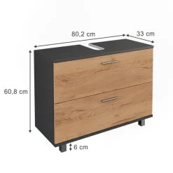 Vicco Waschbeckenunterschrank Goldkraft Eiche/Anthrazit Ilias 80x61x33 cm - Unterschrank für das Badezimmer, Übersichtliche Aufbewahrung durch großzügige Schublade