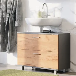 Vicco Waschbeckenunterschrank Goldkraft Eiche/Anthrazit Ilias 80x61x33 cm - Unterschrank für das Badezimmer, Übersichtliche Aufbewahrung durch großzügige Schublade