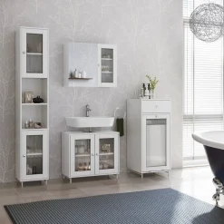 Vicco Waschbeckenunterschrank Weiß Malte 60x58x30 cm - Unterschrank für das Badezimmer, Unterstützt eine strukturierte Organisation im Alltag