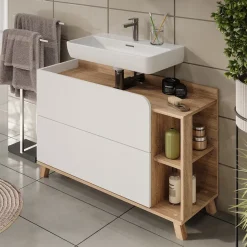 Vicco Waschbeckenunterschrank Sonoma/Weiß Karen 100x65x35 cm - Unterschrank für das Badezimmer, Übersichtliche Aufbewahrung durch großzügige Schublade