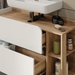 Vicco Waschbeckenunterschrank Sonoma/Weiß Karen 100x65x35 cm - Unterschrank für das Badezimmer, Übersichtliche Aufbewahrung durch großzügige Schublade