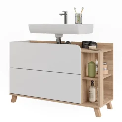 Vicco Waschbeckenunterschrank Sonoma/Weiß Karen 100x65x35 cm - Unterschrank für das Badezimmer, Übersichtliche Aufbewahrung durch großzügige Schublade