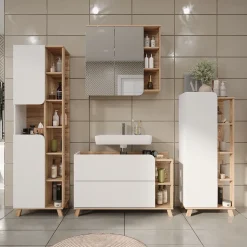 Vicco Waschbeckenunterschrank Sonoma/Weiß Karen 100x65x35 cm - Unterschrank für das Badezimmer, Übersichtliche Aufbewahrung durch großzügige Schublade