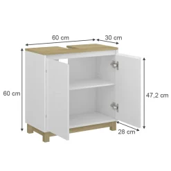 Vicco Waschbeckenunterschrank Weiß Livia 60x60x30 cm - Unterschrank für das Badezimmer, Nutzt den Raum über der Toilette clever aus