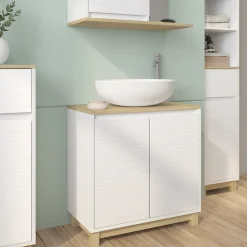 Vicco Waschbeckenunterschrank Weiß Livia 60x60x30 cm - Unterschrank für das Badezimmer, Nutzt den Raum über der Toilette clever aus