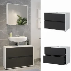 Vicco Waschbeckenunterschrank Weiß/Anthrazit Maltin 80x58x40 cm - Unterschrank Badezimmer, Viel Stauraum oben und unten