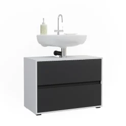 Vicco Waschbeckenunterschrank Weiß/Anthrazit Maltin 80x58x40 cm - Unterschrank Badezimmer, Viel Stauraum oben und unten