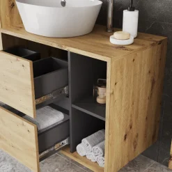 Vicco Waschbeckenunterschrank Artisan/Grau Viola 80x60x46 cm - Unterschrank für das Badezimmer, Leichte Reinigung des Bodens dank wandhängender Montage