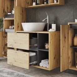 Vicco Waschbeckenunterschrank Artisan/Grau Viola 80x60x46 cm - Unterschrank für das Badezimmer, Leichte Reinigung des Bodens dank wandhängender Montage