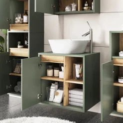 Vicco Waschbeckenunterschrank Grün/Artisan Viola 60x60x46 cm - Unterschrank für das Badezimmer, Leichte Reinigung des Bodens dank wandhängender Montage