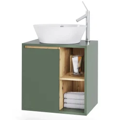 Vicco Waschbeckenunterschrank Grün/Artisan Viola 60x60x46 cm - Unterschrank für das Badezimmer, Leichte Reinigung des Bodens dank wandhängender Montage