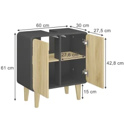 Vicco Waschbeckenunterschrank Anthrazit/Eiche Arla 60x61x30 cm - Unterschrank für das Badezimmer, Viel Stauraum für Handtücher, Kosmetik & Pflegeprodukte