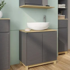 Vicco Waschbeckenunterschrank Anthrazit Livia 60x60x30 cm - Unterschrank für das Badezimmer, Nutzt den Raum über der Toilette clever aus