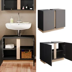 Vicco Waschbeckenunterschrank Anthrazit Gloria 70x56x35 cm - Unterschrank für das Badezimmer, Unterschrank- und Hängeschrank-Kombination