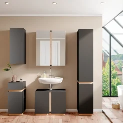 Vicco Waschbeckenunterschrank Anthrazit Gloria 70x56x35 cm - Unterschrank für das Badezimmer, Unterschrank- und Hängeschrank-Kombination