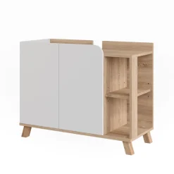 Vicco Waschbeckenunterschrank Sonoma/Weiß Karen 80x65x35 cm - Unterschrank für das Badezimmer, Grifflose Fronten für eine moderne Optik
