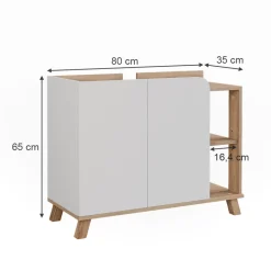 Vicco Waschbeckenunterschrank Sonoma/Weiß Karen 80x65x35 cm - Unterschrank für das Badezimmer, Grifflose Fronten für eine moderne Optik