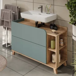 Vicco Waschbeckenunterschrank Sonoma/Blau Karen 100x65x35 cm - Unterschrank für das Badezimmer, Übersichtliche Aufbewahrung durch großzügige Schublade