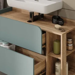 Vicco Waschbeckenunterschrank Sonoma/Blau Karen 100x65x35 cm - Unterschrank für das Badezimmer, Übersichtliche Aufbewahrung durch großzügige Schublade