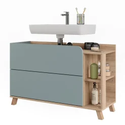 Vicco Waschbeckenunterschrank Sonoma/Blau Karen 100x65x35 cm - Unterschrank für das Badezimmer, Übersichtliche Aufbewahrung durch großzügige Schublade