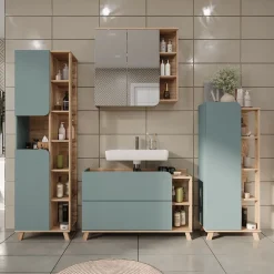 Vicco Waschbeckenunterschrank Sonoma/Blau Karen 100x65x35 cm - Unterschrank für das Badezimmer, Übersichtliche Aufbewahrung durch großzügige Schublade