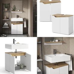 Vicco Waschbeckenunterschrank Weiß Marelle 60x58x35 cm - Unterschrank für das Badezimmer, Grifflose Fronten für eine moderne Optik