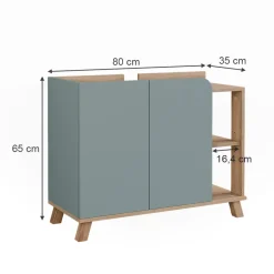 Vicco Waschbeckenunterschrank Sonoma/Blau Karen 80x65x35 cm - Unterschrank für das Badezimmer, Grifflose Fronten für eine moderne Optik