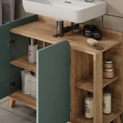 Vicco Waschbeckenunterschrank Sonoma/Blau Karen 80x65x35 cm - Unterschrank für das Badezimmer, Grifflose Fronten für eine moderne Optik