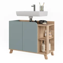 Vicco Waschbeckenunterschrank Sonoma/Blau Karen 80x65x35 cm - Unterschrank für das Badezimmer, Grifflose Fronten für eine moderne Optik