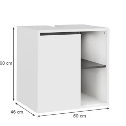 Vicco Waschbeckenunterschrank Weiß/Grau Viola 60x60x46 cm - Unterschrank für das Badezimmer, Leichte Reinigung des Bodens dank wandhängender Montage