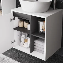 Vicco Waschbeckenunterschrank Weiß/Grau Viola 60x60x46 cm - Unterschrank für das Badezimmer, Leichte Reinigung des Bodens dank wandhängender Montage