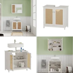 Vicco Waschbeckenunterschrank Weiß Rosario 60x58x35 cm - Unterschrank für das Badezimmer, Viel Stauraum oben und unten