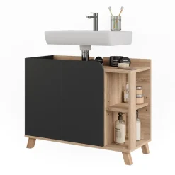 Vicco Waschbeckenunterschrank Sonoma/Anthrazit Karen 80x65x35 cm - Unterschrank für das Badezimmer, Grifflose Fronten für eine moderne Optik