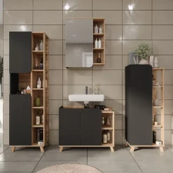 Vicco Waschbeckenunterschrank Sonoma/Anthrazit Karen 80x65x35 cm - Unterschrank für das Badezimmer, Grifflose Fronten für eine moderne Optik