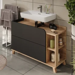 Vicco Waschbeckenunterschrank Sonoma/Anthrazit Karen 100x65x35 cm - Unterschrank für das Badezimmer, Übersichtliche Aufbewahrung durch großzügige Schublade