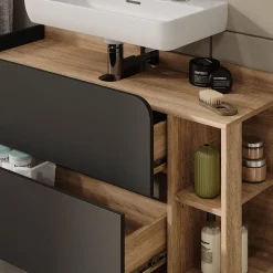 Vicco Waschbeckenunterschrank Sonoma/Anthrazit Karen 100x65x35 cm - Unterschrank für das Badezimmer, Übersichtliche Aufbewahrung durch großzügige Schublade