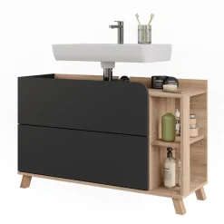 Vicco Waschbeckenunterschrank Sonoma/Anthrazit Karen 100x65x35 cm - Unterschrank für das Badezimmer, Übersichtliche Aufbewahrung durch großzügige Schublade