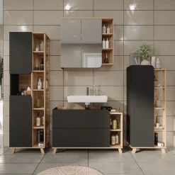 Vicco Waschbeckenunterschrank Sonoma/Anthrazit Karen 100x65x35 cm - Unterschrank für das Badezimmer, Übersichtliche Aufbewahrung durch großzügige Schublade