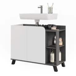 Vicco Waschbeckenunterschrank Anthrazit/Weiß Karen 80x65x35 cm - Unterschrank für das Badezimmer, Grifflose Fronten für eine moderne Optik