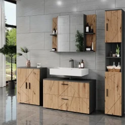 Vicco Waschbeckenunterschrank Anthrazit/Artisan Irma 100x61x41 cm - Unterschrank für das Badezimmer, Zusätzlicher Stauraum direkt unter dem Waschbecken