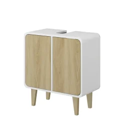 Vicco Waschbeckenunterschrank Weiß/Eiche Arla 60x61x30 cm - Unterschrank für das Badezimmer, Viel Stauraum für Handtücher, Kosmetik & Pflegeprodukte