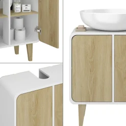 Vicco Waschbeckenunterschrank Weiß/Eiche Arla 60x61x30 cm - Unterschrank für das Badezimmer, Viel Stauraum für Handtücher, Kosmetik & Pflegeprodukte