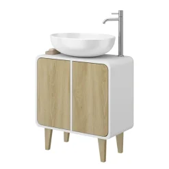 Vicco Waschbeckenunterschrank Weiß/Eiche Arla 60x61x30 cm - Unterschrank für das Badezimmer, Viel Stauraum für Handtücher, Kosmetik & Pflegeprodukte