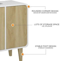 Vicco Waschbeckenunterschrank Weiß/Eiche Arla 60x61x30 cm - Unterschrank für das Badezimmer, Viel Stauraum für Handtücher, Kosmetik & Pflegeprodukte