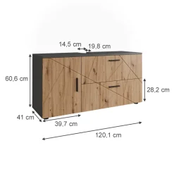 Vicco Waschbeckenunterschrank Anthrazit/Artisan Irma 120x61x41 cm - Unterschrank für das Badezimmer, Zusätzlicher Stauraum direkt unter dem Waschbecken