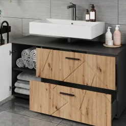 Vicco Waschbeckenunterschrank Anthrazit/Artisan Irma 120x61x41 cm - Unterschrank für das Badezimmer, Zusätzlicher Stauraum direkt unter dem Waschbecken